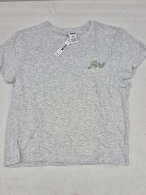 PINK Victoria's Secret Heather Gray Short Sleeve Tee with Green Script Logo